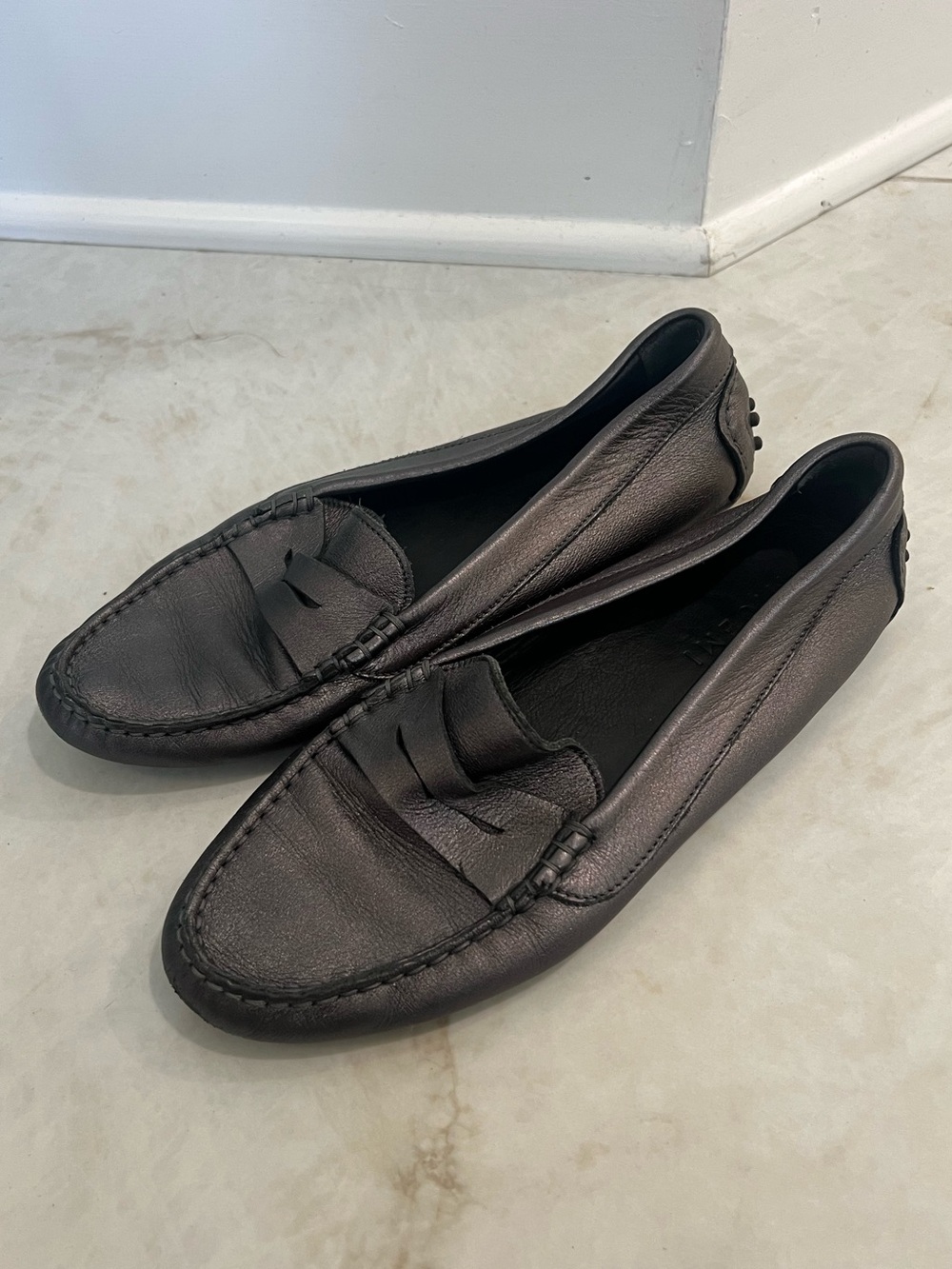 M.Gemi Gunmetal Mettalic Pastoso Driving Moc Loafers Size 39.5